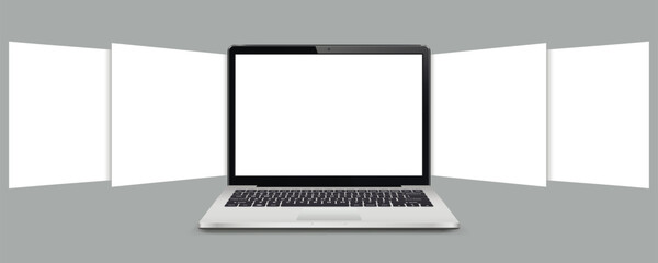 Laptop with blank web pages. Mockup for showing screenshots of websites.