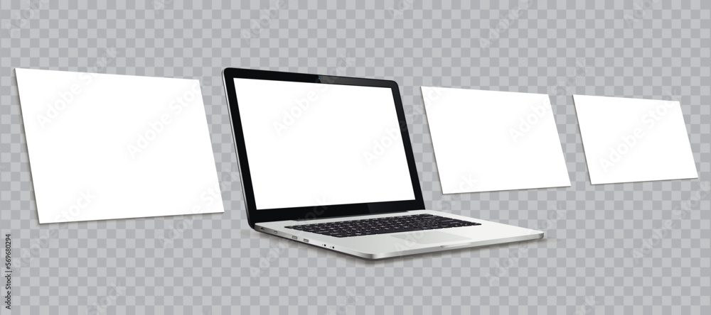 Wall mural laptop mockup with blank wireframing pages. concept for showcasing web-design projects.