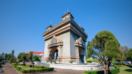 Vientiane, Laos, June 2021: Patuxai, a memorial monument. - 569680687
