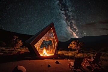 Epic Summer Night at Modern A-Frame Tiny Home: Millions of Bright Stars & Gas Fire Pit. Photo AI
