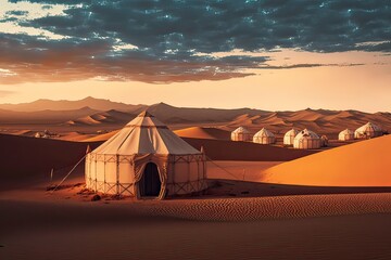 Experience the Magic of Camping in a Berber Tent in the Sahara Desert. Photo AI