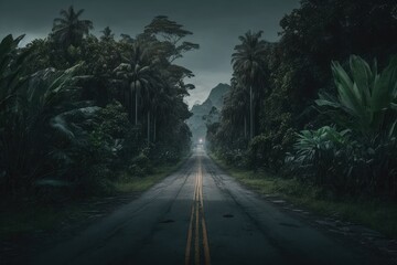 driving on highway - Jungle Forest - Illustration created with Generative ai