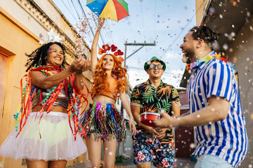 Fototapeta na wymiar Brazilian Carnival. Group of friends celebrating carnival party