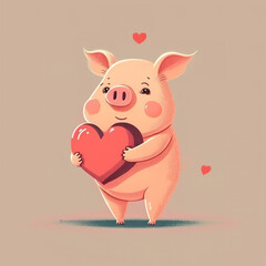 Obraz na płótnie Canvas pig with heart color flat illustration
