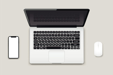 Laptop, phone, computer mouse mockup