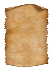 Vintage scroll or parchment manuscript isolated on a white background.