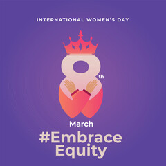 8th March hugging herself. Embrace Equity is campaign theme of International Women's Day 2023. Vector illustration