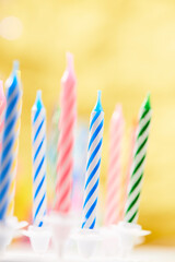 birthday candles on the yellow background