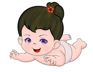 child  Sticker t-shirt cloth mug design Baby illustration child with eyes character cute little kid in diaper happy childhood small little vector babies newborn