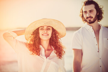 Young couple sharing happy  and love mood on the beach