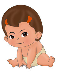 baby cartoon  Baby illustration child with eyes character cute little kid in diaper happy childhood small little one vector babies child newborn	