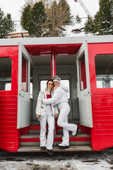 A girls admiring The Montenvers-Mer de Glace train, in Chamonix-Mont-Blanc, France.