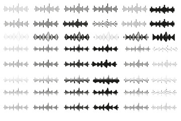 A set of different sound wave equalizers on a white background. Vector illustration
