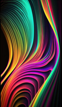 Neon color 3D soothing colorful lines psychedelic structure. Generative AI.