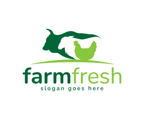 Animal farm logo design. Organic farm logo design. Cow, lamb, sheep, and chicken logo design template