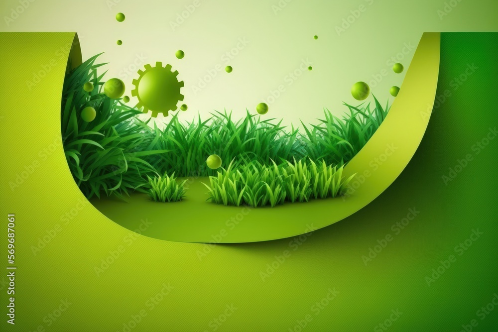 Poster with copy space, artificial grass background. text and image wallpaper that is green. green color. g