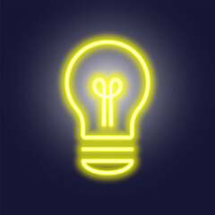 Outline neon electric lamp icon. Light bulb design template neon icon, light banner, neon signboard, light symbol. Vector illustration isolated on dark background. EPS 10