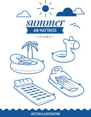 Inflatable air mattress icon. Summer outline icon set with clouds. Palm tree, island and basic retro simple mattress
