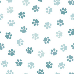 Naklejka na ściany i meble Seamless pet paw pattern. Cat or dog footprint on white background. Vector illustration. It can be used for wallpapers, wrapping, cards, patterns for clothes and other.