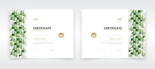 Horizontally oriented modern and professional certificate template set with artwork based on eco friendly concept that can be used in educational sector  or green industries - obrazy, fototapety, plakaty