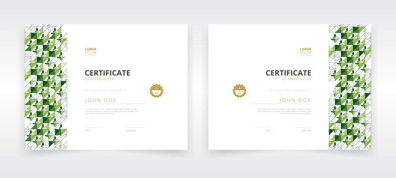 Horizontally oriented modern and professional certificate template set with artwork based on eco friendly concept that can be used in educational sector  or green industries