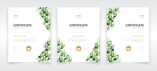 Vertically oriented modern and professional certificate template set with artwork based on eco friendly concept that can be used in educational sector or green industries