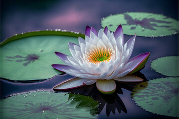 lotus white light purple floating light sparkle background with copy space for text. AI generated