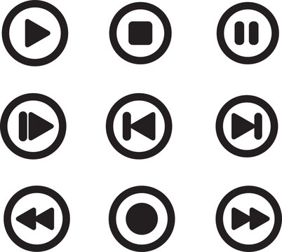 Conjunto de iconos de reproducción y pausa, multimedia y música. Vector