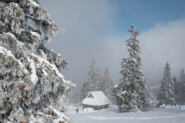 Amazing winter scenery of Tatra Mountains - Rusinowa Polana (Rusinowa Glade) with  shepherd's huts, Tatra National Park, Poland © Iwona