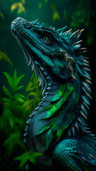 Obraz premium Generative AI, drawn by a cute little fairy dragon, detailed sparkling scales, magic eyes, magic des around.