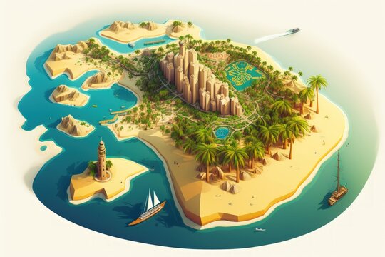 Conceptual Ai Generated Image (not actual) - Palm Island in Dubai, aerial view. Generative AI