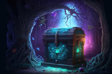 Gordijnen Treasure hunt chest, fantasy quest rpg, Generative AI © Dianne