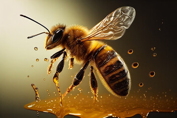 Flying bee with honey below. generative ai