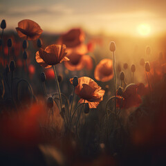 Poppy flowers in the field, made with generative AI