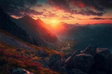 Sunrise in the mountains ai