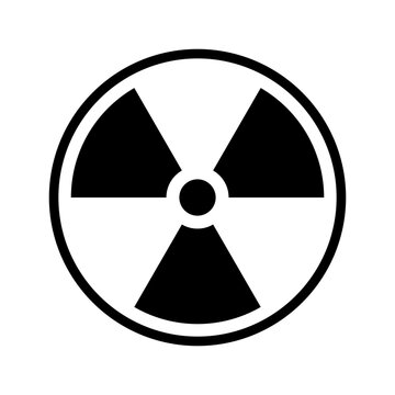 Radiation sign. Danger radioactive warning on container isolated on white background. Contamination symbol. Black trefoil icon. Threat dirty nuclear bomb. Atomic hazard sticker. Vector illustration