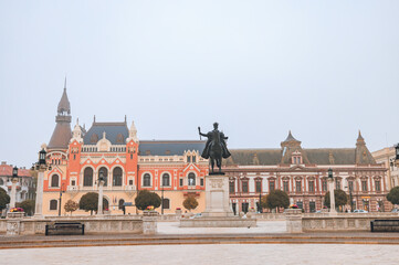 Discover the beauty of Oradea, Romania with this stunning cityscape photo. The towering buildings and bustling city center create a dynamic scene that is perfect for businesses and tourism industries