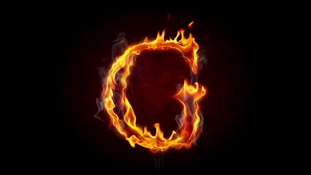 Fire letter. Burning alphabet. Real flames, sparks and smoke in slow motion isolated on black background.