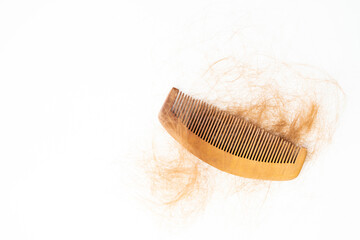 Hair loss in the comb, hair loss every day is a serious problem, on a white background.
