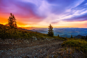 captivating summer landscape, wonderful sunset in the mountains	