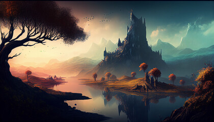 fantasy landscape hill generative ai