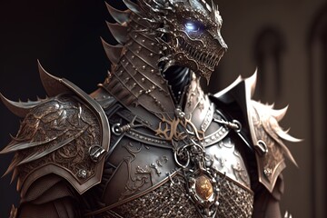 Medieval dragon knight in golden armor. Generative AI