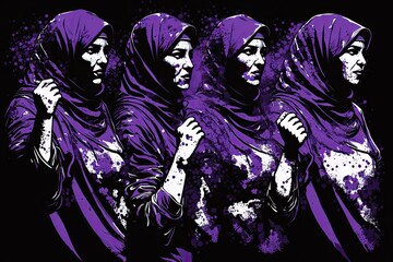 Fototapeta na wymiar Afghan women fighting for her rights. Women against the oppression and inequality of the Taliban regime on women. Color illustration. Generative AI