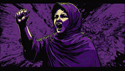 Fototapeta na wymiar Afghan woman fighting for her rights. Women against the oppression and inequality of the Taliban regime on women. Color illustration. Generative AI