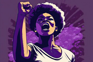 African women fighting for their rights tired of inequality and racism suffered for years. Color Illustration. Female empowerment.