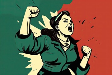 Women fighting for their rights tired of the inequality suffered for years. Female empowerment. Color illustration. Generative AI