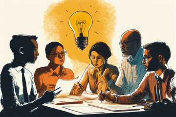 Diverse business team performing a brainstorming session, creative Idea generation 04, generative AI