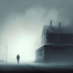 Abstract image of a man in a fog. High quality illustration