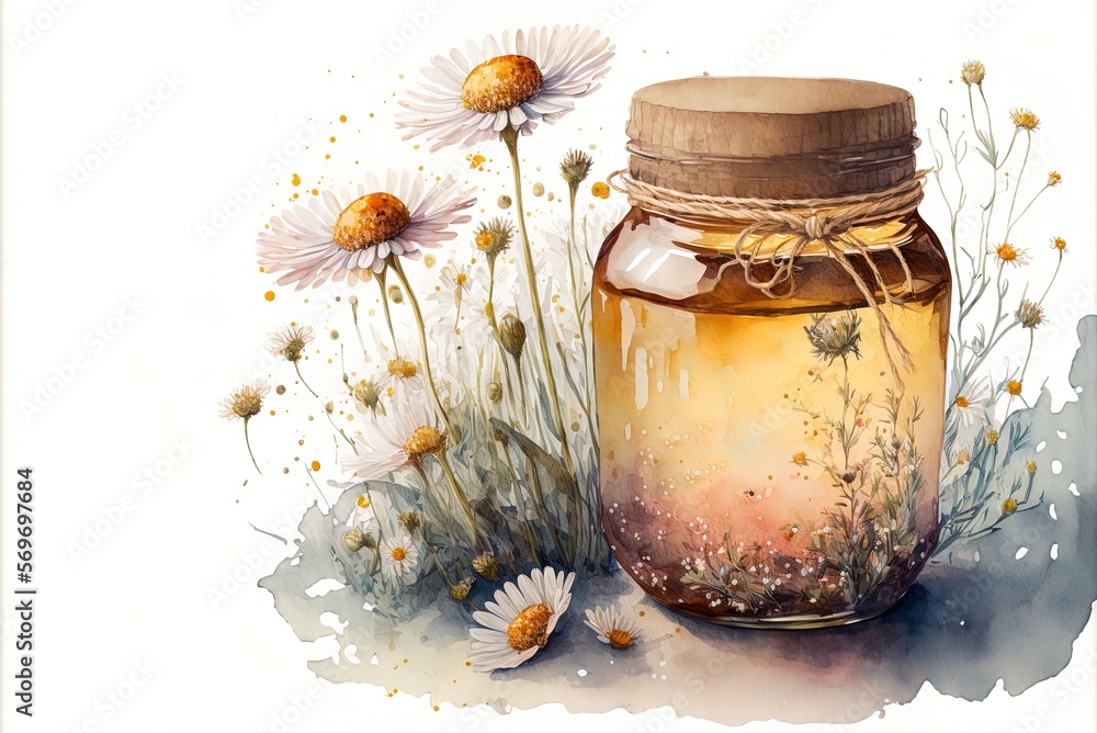 Poster an example with honey and chamomile. generative ai