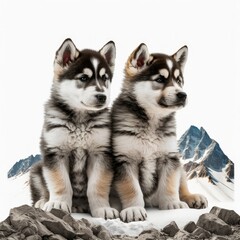 Obraz premium Cute Malamute Puppies Illustration, Generative AI, AI, Generative